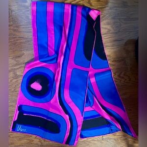 VTG 60s Vera Neumann 100% Silk Hot Pink Colorblock Scarf - 15”x63” Rectangle